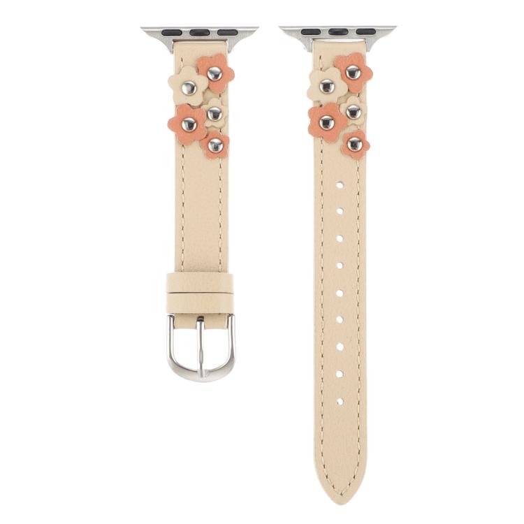 For Apple Watch 42mm / 41mm / 40mm / 38mm Kalebol Studded Flower Leather Strap(Milk Apricot) - Watch Bands by Kalebol | Online Shopping UK | buy2fix