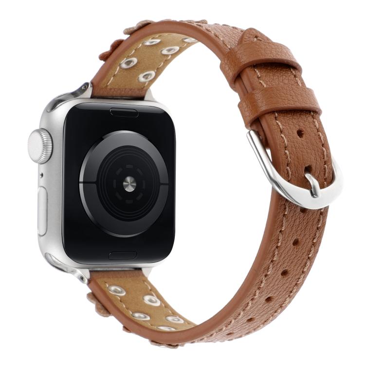 For Apple Watch 42mm / 41mm / 40mm / 38mm Kalebol Studded Flower Leather Strap(Brown) - Watch Bands by Kalebol | Online Shopping UK | buy2fix