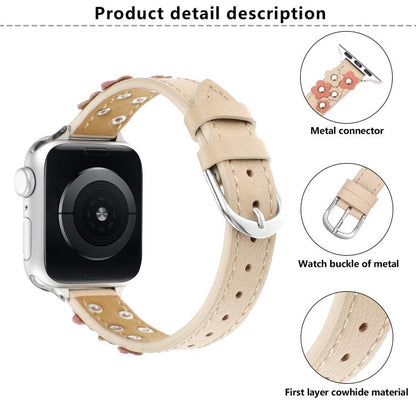 For Apple Watch 42mm / 41mm / 40mm / 38mm Kalebol Studded Flower Leather Strap(Brown) - Watch Bands by Kalebol | Online Shopping UK | buy2fix