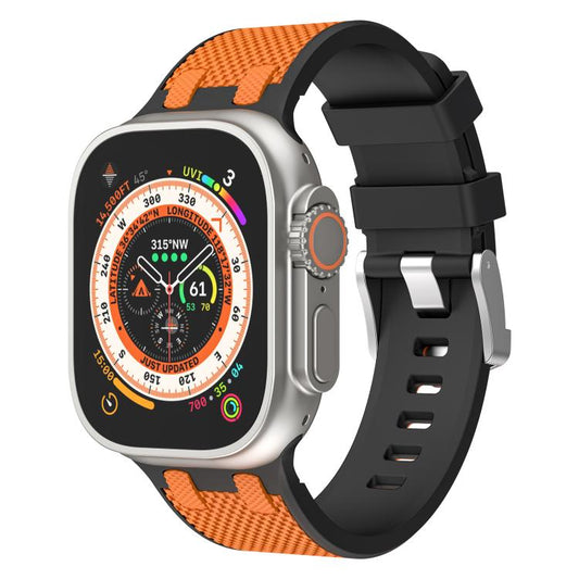For Apple Watch 46mm / 49mm / 45mm / 44mm Kalebol Farmhouse Oak Silicone Strap(Black + Orange) - Watch Bands by Kalebol | Online Shopping UK | buy2fix