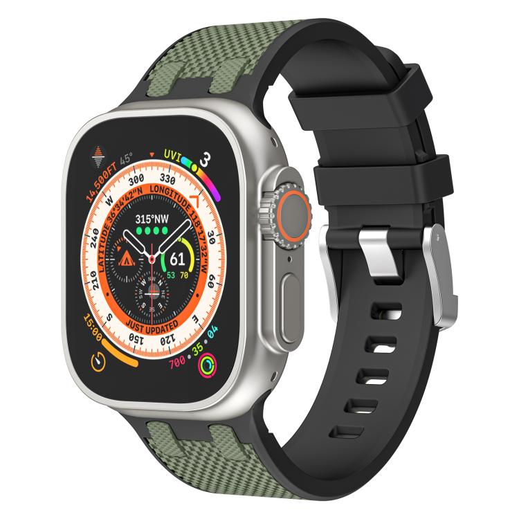 For Apple Watch 42mm / 41mm / 40mm / 38mm Kalebol Farmhouse Oak Silicone Strap(Black + Army Green) - Watch Bands by Kalebol | Online Shopping UK | buy2fix
