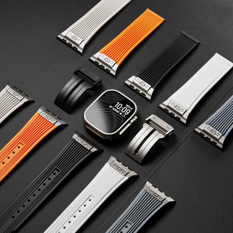 For Apple Watch 46mm / 49mm / 45mm / 44mm Kalebol High Elasticity L-shaped Nail Silicone Strap(Black) - Watch Bands by Kalebol | Online Shopping UK | buy2fix