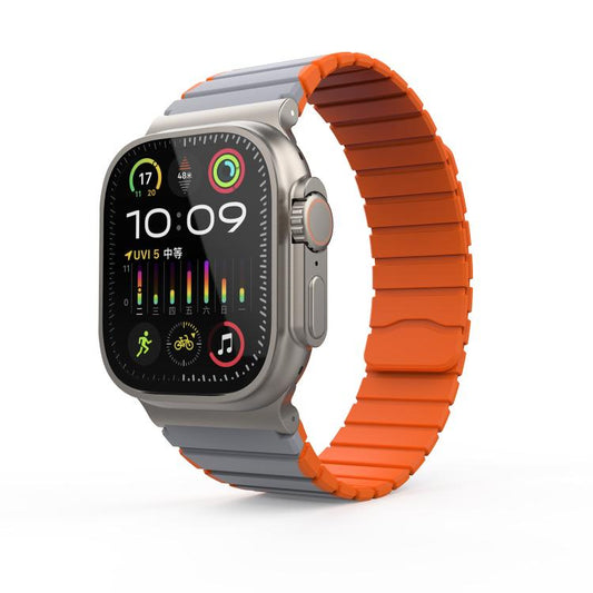 For Apple Watch 46mm / 49mm / 45mm / 44mm Kalebol Magnetic Silicone Strap(Grey Orange) - Watch Bands by Kalebol | Online Shopping UK | buy2fix