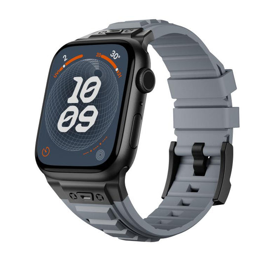 For Apple Watch 46mm / 49mm / 45mm / 44mm Kalebol High Stretch Silicone Armor Watch Band(Black Grey) - Watch Bands by Kalebol | Online Shopping UK | buy2fix