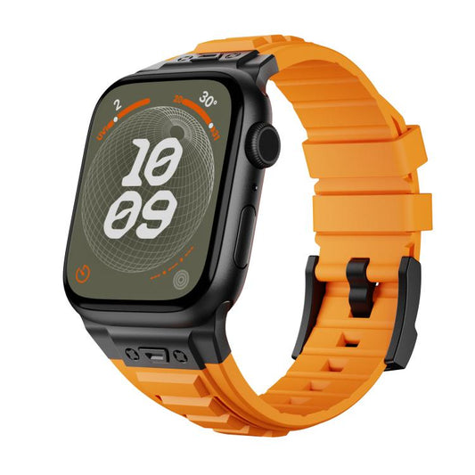 For Apple Watch 46mm / 49mm / 45mm / 44mm Kalebol High Stretch Silicone Armor Watch Band(Black Orange) - Watch Bands by Kalebol | Online Shopping UK | buy2fix