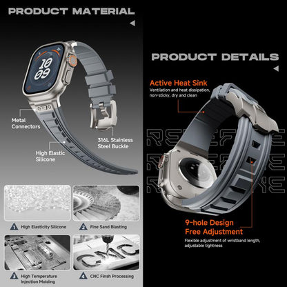 For Apple Watch 46mm / 49mm / 45mm / 44mm Kalebol High Stretch Silicone Armor Watch Band(Black Orange) - Watch Bands by Kalebol | Online Shopping UK | buy2fix