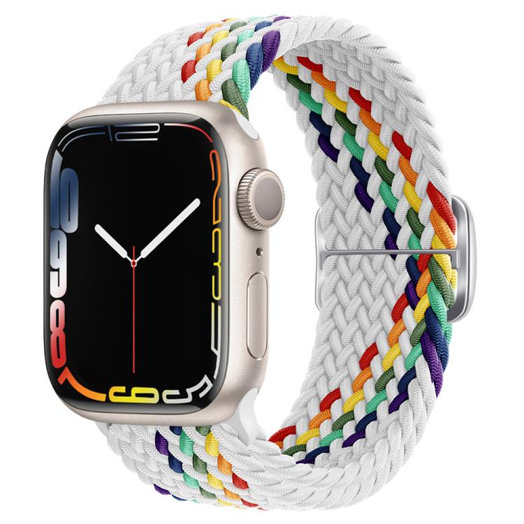 For Apple Watch 46mm / 49mm / 45mm / 44mm Kalebol Eight Buckle Nylon Braided Watch Band(White Rainbow) - Watch Bands by Kalebol | Online Shopping UK | buy2fix