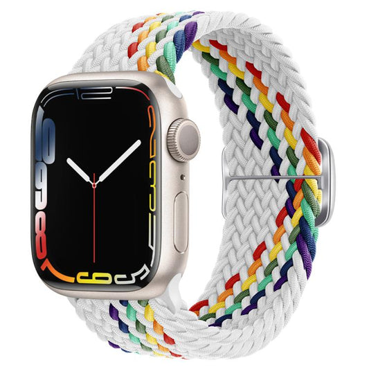For Apple Watch 46mm / 49mm / 45mm / 44mm Kalebol Eight Buckle Nylon Braided Watch Band(White Rainbow) - Watch Bands by Kalebol | Online Shopping UK | buy2fix