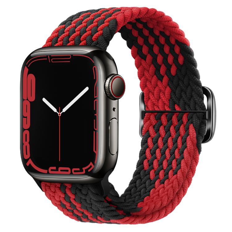 For Apple Watch 42mm / 41mm / 40mm / 38mm Kalebol Eight Buckle Nylon Braided Watch Band(Black Red) - Watch Bands by Kalebol | Online Shopping UK | buy2fix