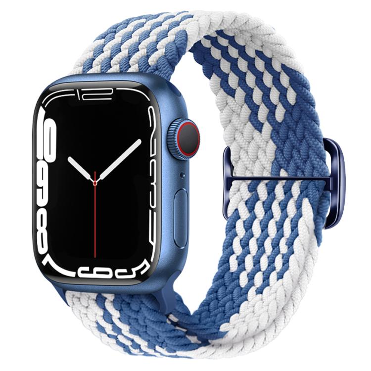 For Apple Watch 42mm / 41mm / 40mm / 38mm Kalebol Eight Buckle Nylon Braided Watch Band(Blue White) - Watch Bands by Kalebol | Online Shopping UK | buy2fix