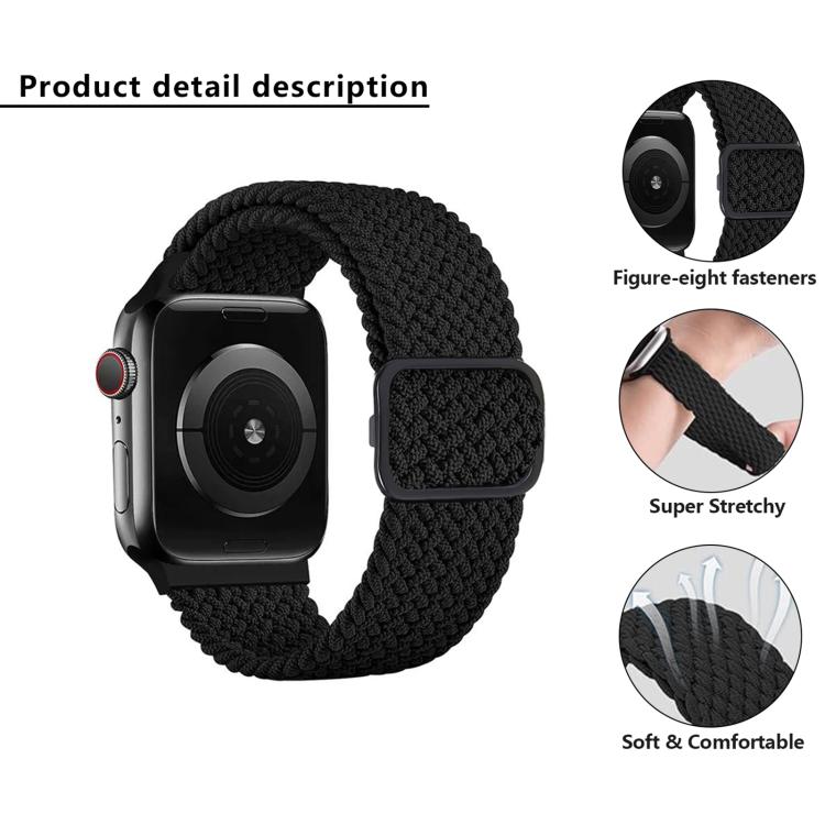 For Apple Watch 42mm / 41mm / 40mm / 38mm Kalebol Eight Buckle Nylon Braided Watch Band(Space Gray) - Watch Bands by Kalebol | Online Shopping UK | buy2fix