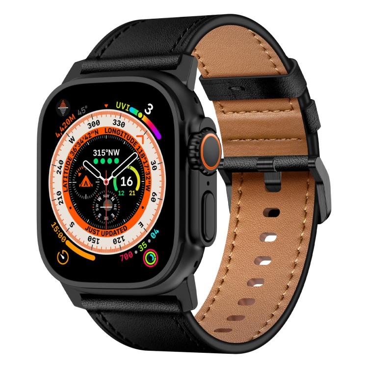 For Apple Watch 46mm / 49mm / 45mm / 44mm Kalebol Genuine Leather Watch Band(Black) - Watch Bands by Kalebol | Online Shopping UK | buy2fix
