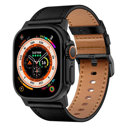 For Apple Watch 46mm / 49mm / 45mm / 44mm Kalebol Genuine Leather Watch Band(Black) - Watch Bands by Kalebol | Online Shopping UK | buy2fix