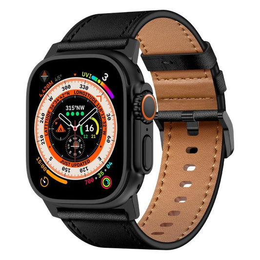 For Apple Watch 46mm / 49mm / 45mm / 44mm Kalebol Genuine Leather Watch Band(Black) - Watch Bands by Kalebol | Online Shopping UK | buy2fix