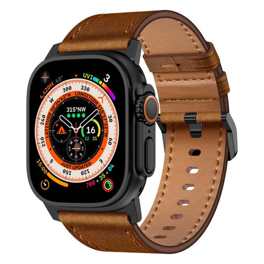For Apple Watch 46mm / 49mm / 45mm / 44mm Kalebol Genuine Leather Watch Band(Black Red Brown) - Watch Bands by Kalebol | Online Shopping UK | buy2fix