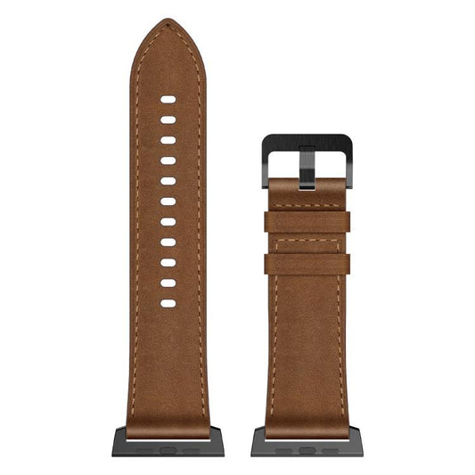 For Apple Watch 46mm / 49mm / 45mm / 44mm Kalebol Genuine Leather Watch Band(Black Dark Brown) - Watch Bands by Kalebol | Online Shopping UK | buy2fix