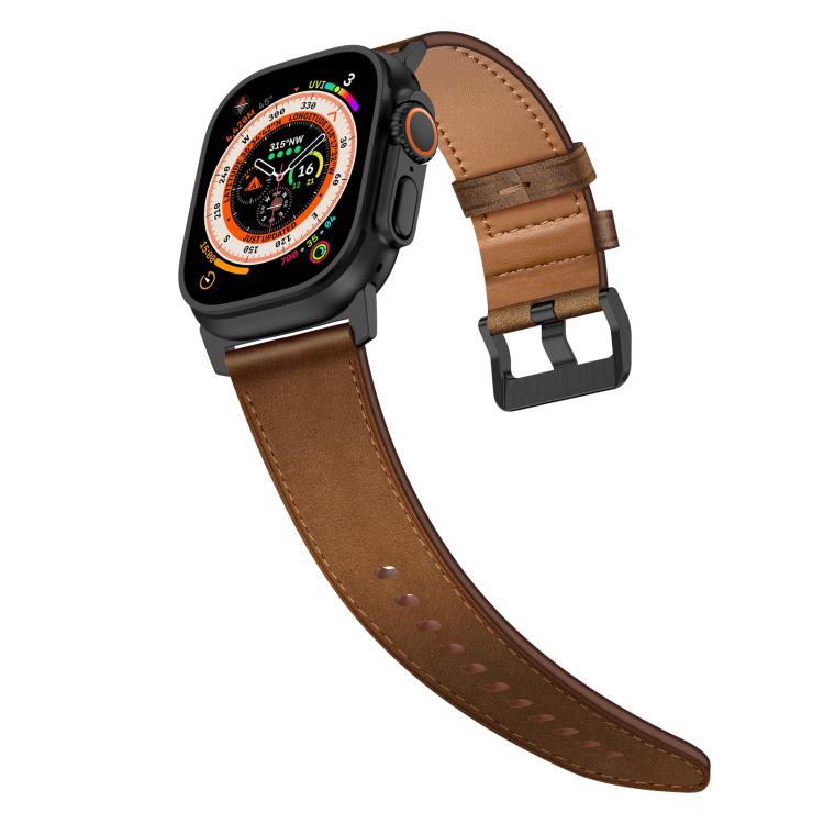 For Apple Watch 46mm / 49mm / 45mm / 44mm Kalebol Genuine Leather Watch Band(Black Dark Brown) - Watch Bands by Kalebol | Online Shopping UK | buy2fix