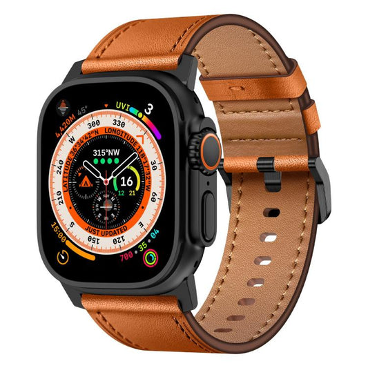 For Apple Watch 46mm / 49mm / 45mm / 44mm Kalebol Genuine Leather Watch Band(Black Brown) - Watch Bands by Kalebol | Online Shopping UK | buy2fix
