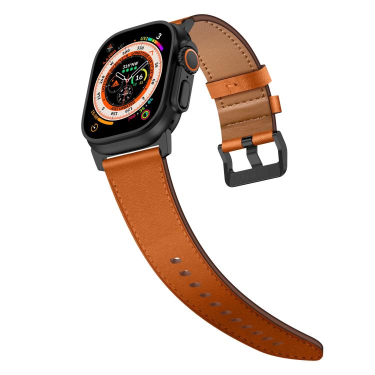 For Apple Watch 46mm / 49mm / 45mm / 44mm Kalebol Genuine Leather Watch Band(Black Brown) - Watch Bands by Kalebol | Online Shopping UK | buy2fix