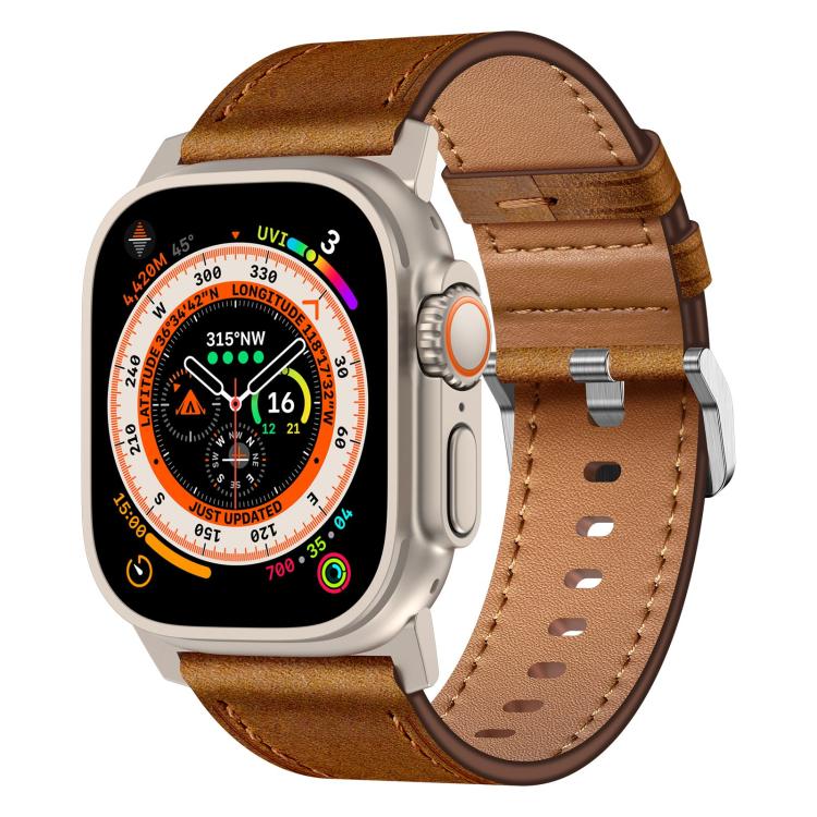 For Apple Watch 46mm / 49mm / 45mm / 44mm Kalebol Genuine Leather Watch Band(Titanium Red Brown) - Watch Bands by Kalebol | Online Shopping UK | buy2fix