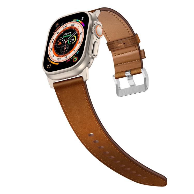 For Apple Watch 46mm / 49mm / 45mm / 44mm Kalebol Genuine Leather Watch Band(Titanium Red Brown) - Watch Bands by Kalebol | Online Shopping UK | buy2fix
