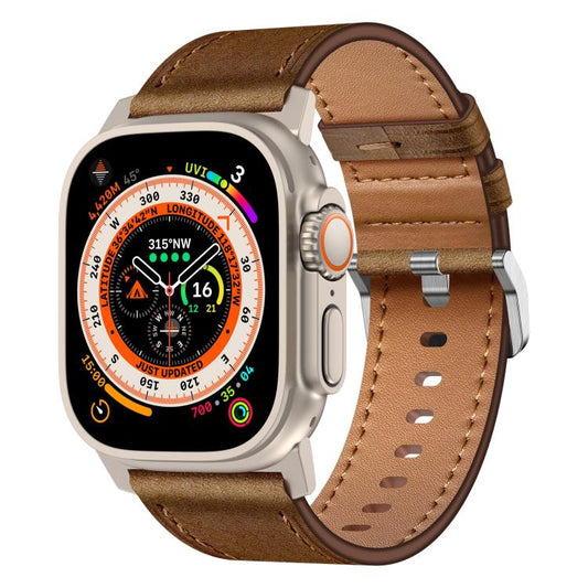 For Apple Watch 46mm / 49mm / 45mm / 44mm Kalebol Genuine Leather Watch Band(Titanium Dark Brown) - Watch Bands by Kalebol | Online Shopping UK | buy2fix