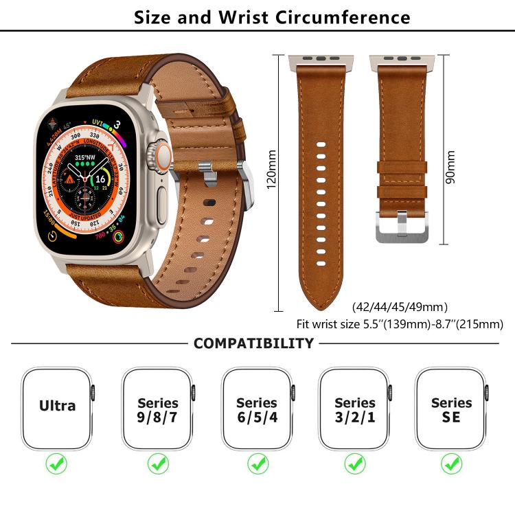 For Apple Watch 46mm / 49mm / 45mm / 44mm Kalebol Genuine Leather Watch Band(Black Dark Brown) - Watch Bands by Kalebol | Online Shopping UK | buy2fix