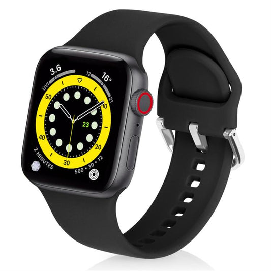 For Apple Watch 42mm / 41mm / 40mm / 38mm Kalebol Metal Pin Buckle Silicone Watch Band(Black) - Watch Bands by Kalebol | Online Shopping UK | buy2fix