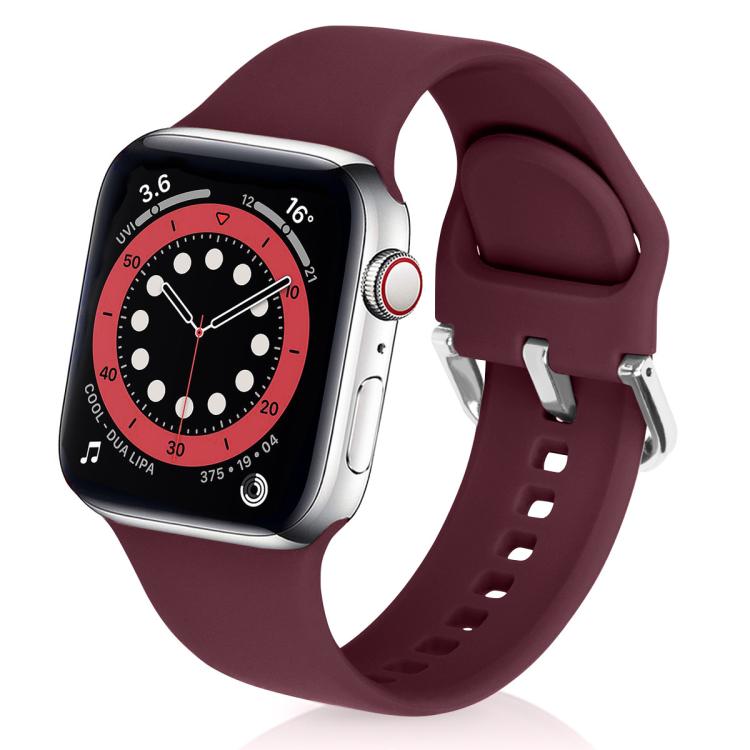 For Apple Watch 42mm / 41mm / 40mm / 38mm Kalebol Metal Pin Buckle Silicone Watch Band(Wine Red) - Watch Bands by Kalebol | Online Shopping UK | buy2fix