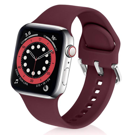 For Apple Watch 42mm / 41mm / 40mm / 38mm Kalebol Metal Pin Buckle Silicone Watch Band(Wine Red) - Watch Bands by Kalebol | Online Shopping UK | buy2fix