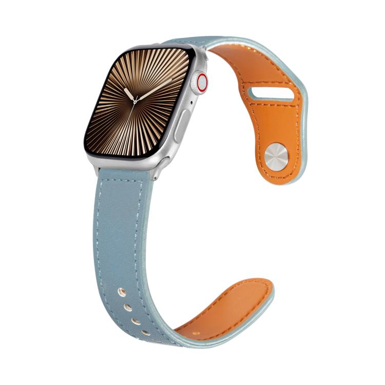 For Apple Watch 46mm / 49mm / 45mm / 44mm Kalebol Large Stud Buckle Leather Watch Band(Haze Blue) - Watch Bands by Kalebol | Online Shopping UK | buy2fix