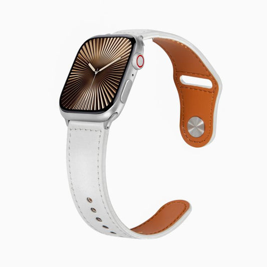 For Apple Watch 42mm / 41mm / 40mm / 38mm Kalebol Large Stud Buckle Leather Watch Band(White) - Watch Bands by Kalebol | Online Shopping UK | buy2fix
