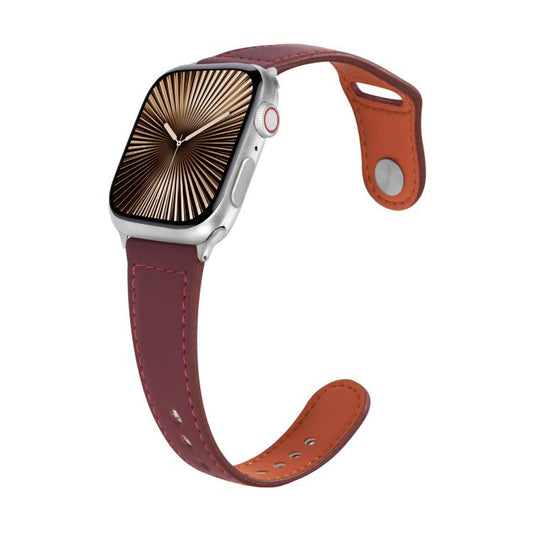For Apple Watch 42mm / 41mm / 40mm / 38mm Kalebol Large Stud Buckle Leather Watch Band(Wine Red) - Watch Bands by Kalebol | Online Shopping UK | buy2fix
