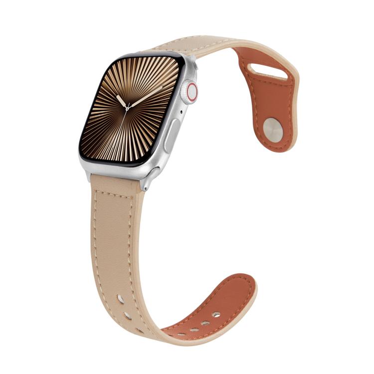 For Apple Watch 42mm / 41mm / 40mm / 38mm Kalebol Large Stud Buckle Leather Watch Band(Apricot) - Watch Bands by Kalebol | Online Shopping UK | buy2fix