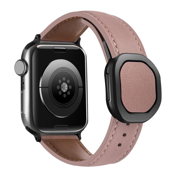 For Apple Watch 46mm / 49mm / 45mm / 44mm Kalebol Magnetic Fold Genuine Buckle Leather Watch Band(Bean Paste) - Watch Bands by Kalebol | Online Shopping UK | buy2fix