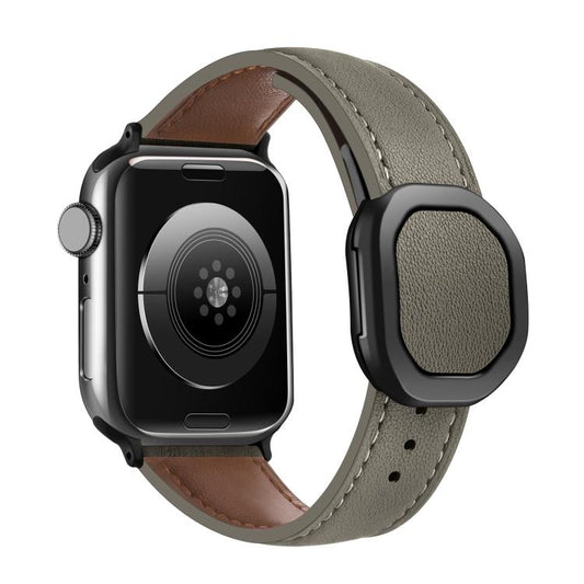 For Apple Watch 42mm / 41mm / 40mm / 38mm Kalebol Magnetic Fold Genuine Buckle Leather Watch Band(Grey Brown) - Watch Bands by Kalebol | Online Shopping UK | buy2fix
