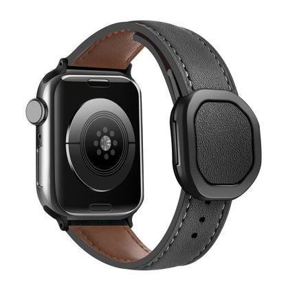 For Apple Watch 42mm / 41mm / 40mm / 38mm Kalebol Magnetic Fold Genuine Buckle Leather Watch Band(Black) - Watch Bands by Kalebol | Online Shopping UK | buy2fix
