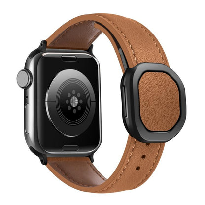 For Apple Watch 42mm / 41mm / 40mm / 38mm Kalebol Magnetic Fold Genuine Buckle Leather Watch Band(Brown) - Watch Bands by Kalebol | Online Shopping UK | buy2fix