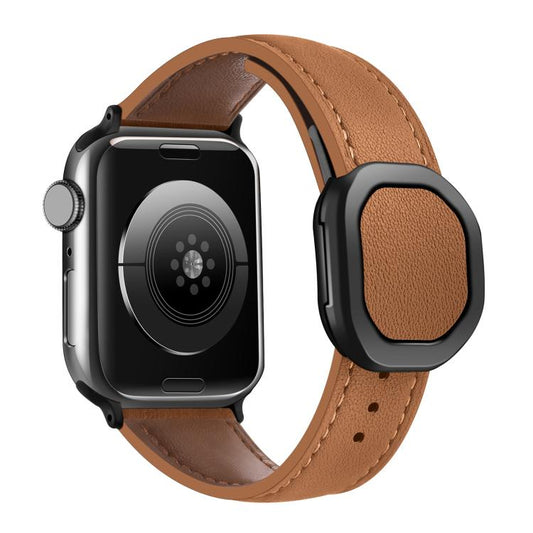 For Apple Watch 42mm / 41mm / 40mm / 38mm Kalebol Magnetic Fold Genuine Buckle Leather Watch Band(Brown) - Watch Bands by Kalebol | Online Shopping UK | buy2fix