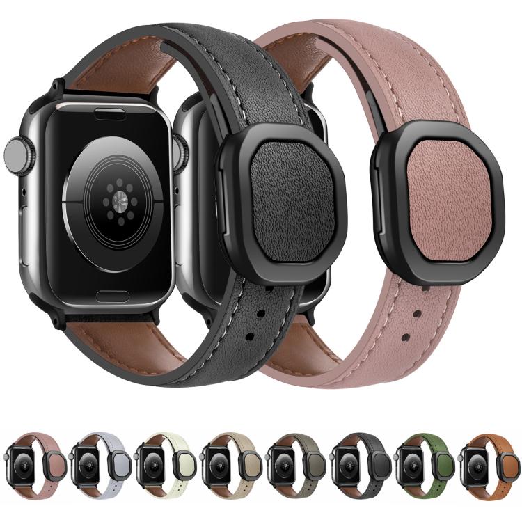 For Apple Watch 46mm / 49mm / 45mm / 44mm Kalebol Magnetic Fold Genuine Buckle Leather Watch Band(Army Green) - Watch Bands by Kalebol | Online Shopping UK | buy2fix