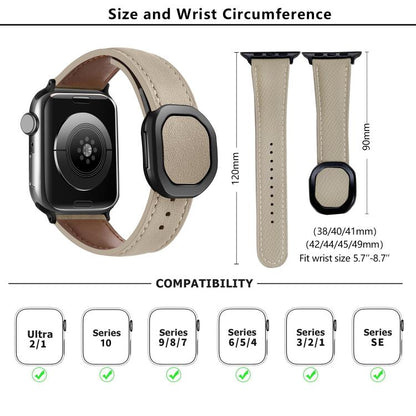 For Apple Watch 46mm / 49mm / 45mm / 44mm Kalebol Magnetic Fold Genuine Buckle Leather Watch Band(Grey Brown) - Watch Bands by Kalebol | Online Shopping UK | buy2fix