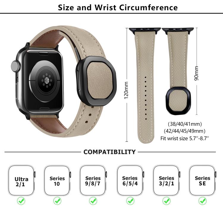 For Apple Watch 42mm / 41mm / 40mm / 38mm Kalebol Magnetic Fold Genuine Buckle Leather Watch Band(Beige) - Watch Bands by Kalebol | Online Shopping UK | buy2fix