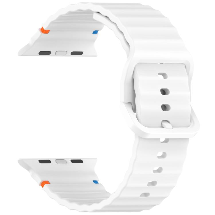 For Apple Watch 46mm / 49mm / 45mm / 44mm Kalebol Wavy Grain Stitched Silicone Watch Band(White) - Watch Bands by Kalebol | Online Shopping UK | buy2fix