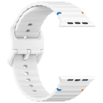 For Apple Watch 46mm / 49mm / 45mm / 44mm Kalebol Wavy Grain Stitched Silicone Watch Band(White) - Watch Bands by Kalebol | Online Shopping UK | buy2fix