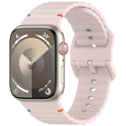 For Apple Watch 46mm / 49mm / 45mm / 44mm Kalebol Wavy Grain Stitched Silicone Watch Band(Sand Pink) - Watch Bands by Kalebol | Online Shopping UK | buy2fix