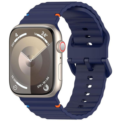 For Apple Watch 46mm / 49mm / 45mm / 44mm Kalebol Wavy Grain Stitched Silicone Watch Band(Navy Blue) - Watch Bands by Kalebol | Online Shopping UK | buy2fix