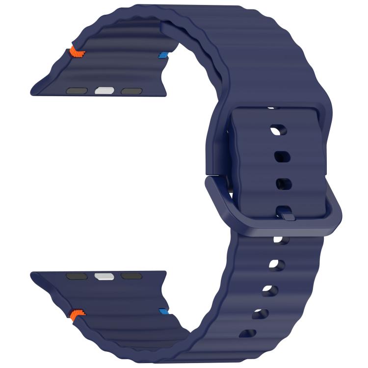 For Apple Watch 46mm / 49mm / 45mm / 44mm Kalebol Wavy Grain Stitched Silicone Watch Band(Navy Blue) - Watch Bands by Kalebol | Online Shopping UK | buy2fix