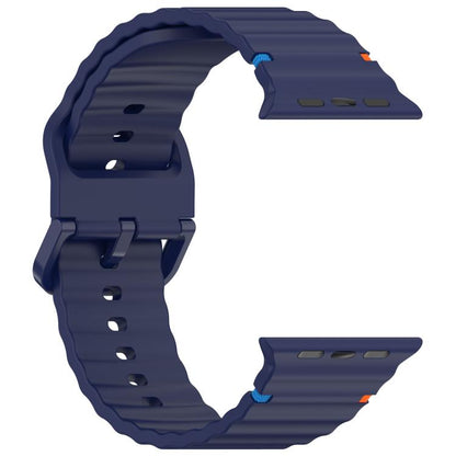 For Apple Watch 46mm / 49mm / 45mm / 44mm Kalebol Wavy Grain Stitched Silicone Watch Band(Navy Blue) - Watch Bands by Kalebol | Online Shopping UK | buy2fix