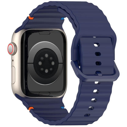 For Apple Watch 46mm / 49mm / 45mm / 44mm Kalebol Wavy Grain Stitched Silicone Watch Band(Navy Blue) - Watch Bands by Kalebol | Online Shopping UK | buy2fix