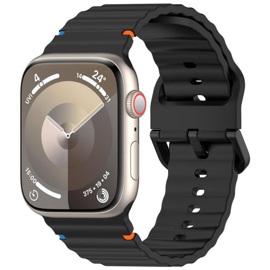 For Apple Watch 46mm / 49mm / 45mm / 44mm Kalebol Wavy Grain Stitched Silicone Watch Band(Black) - Watch Bands by Kalebol | Online Shopping UK | buy2fix